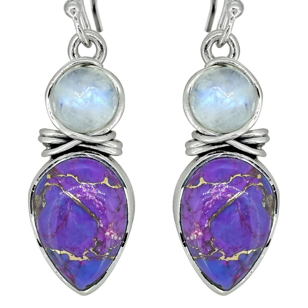 Nitya - Sterling Silver Purple Copper Turquoise Rainbow Moonstone Earring